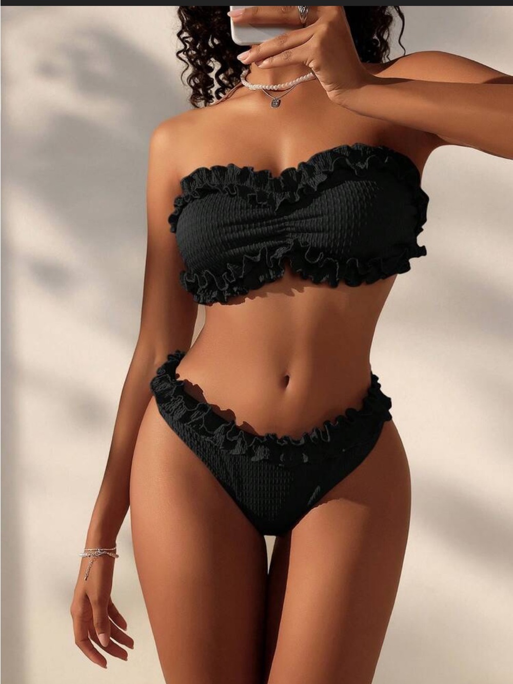 Dark Green Ruffle Two-Piece Swimsuit